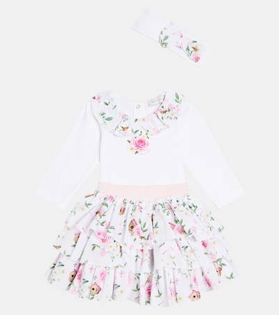 Shop Monnalisa Baby Bodysuit, Skirt, And Headband Set In Multicoloured