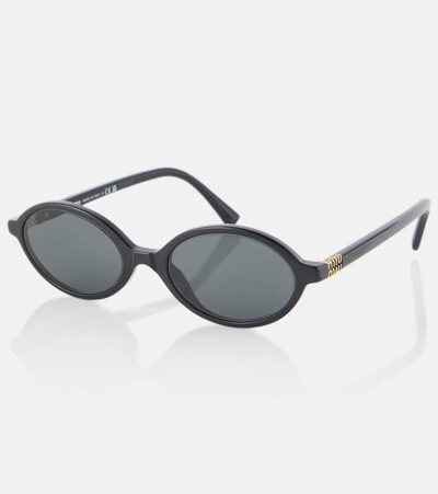 Miu Miu Logo Round Sunglasses In Black