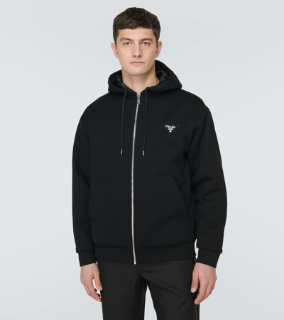 Prada Cotton-blend Fleece Jacket In Black