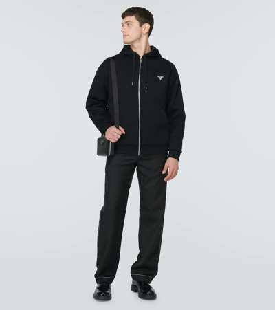Prada Cotton-blend Fleece Jacket In Black