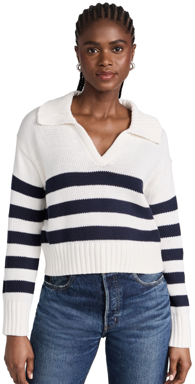 Shop Splendid Parker Polo Stripe Sweater Navy Stripe