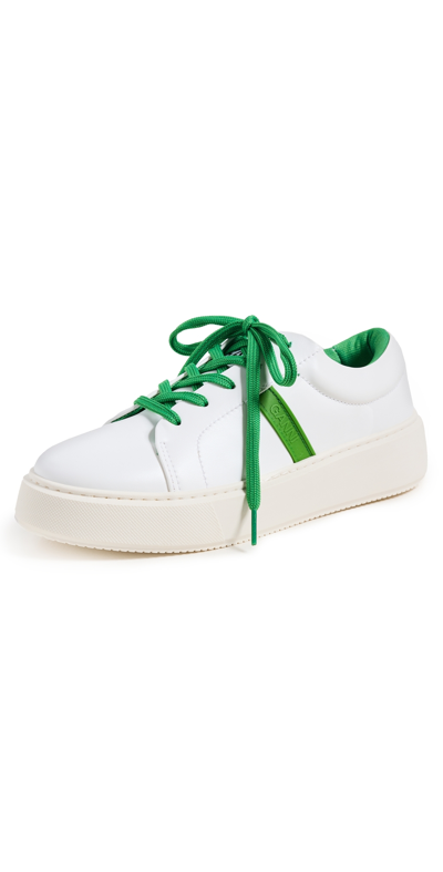 Shop Ganni Sporty Mix Cupsole Sneakers Contrast Stitch Kelly Green