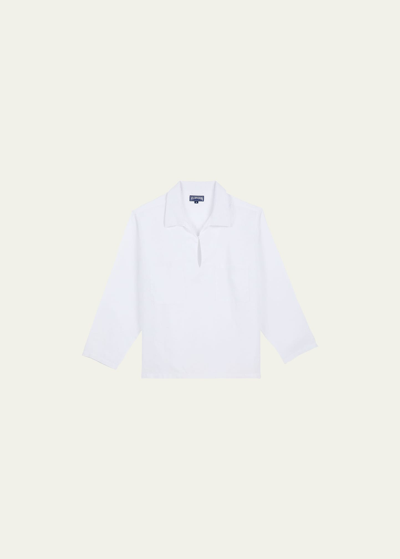 Shop Vilebrequin Men's Linen Vareuse Shirt In Blanc