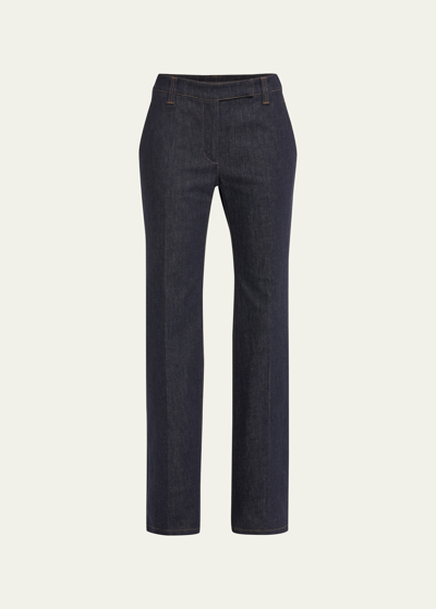 Shop Brunello Cucinelli Dark Wash Skinny Denim Pants With Contrast Stiching In C900 Dark Blue