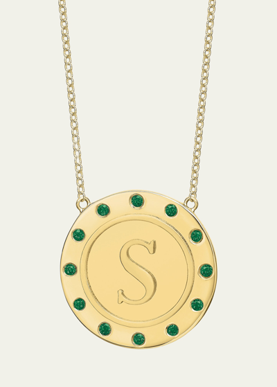 Shop Tracee Nichols 14k Gold Initial Token Necklace With Emeralds In S