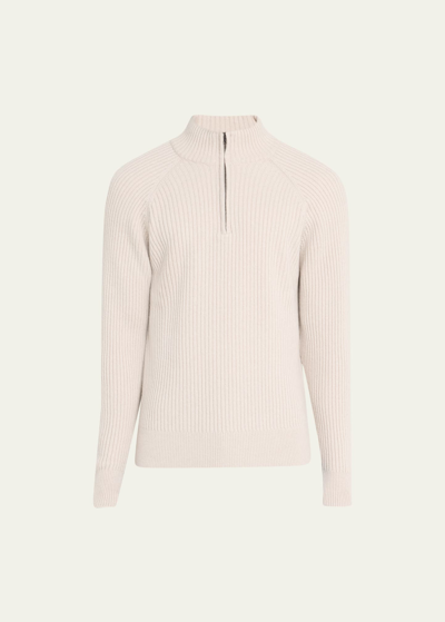 Shop Bergdorf Goodman Men's 7-gauge Ribbed Cashmere Sweater In Oyster