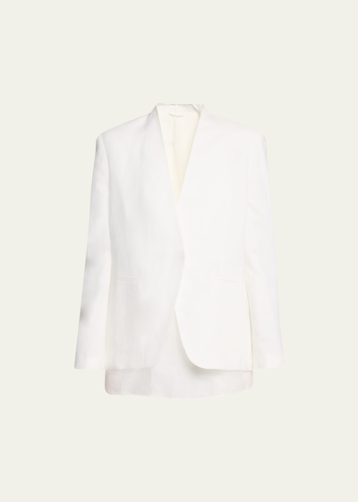 Shop Brunello Cucinelli Linen-blend Blazer Jacket With Crispy Organza Underlay In C600 Natural