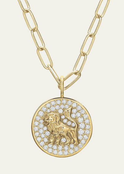 Shop Tracee Nichols 14k Gold Mini Lion Pave Diamond Token Necklace In Yellow Gold