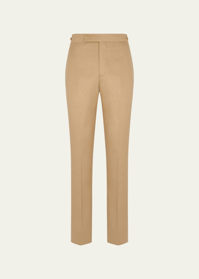 Shop Gabriela Hearst Men's Sebastian Silk Slim-leg Pants In Camel