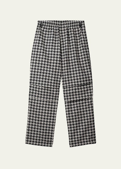 Shop Burberry Men's Houndstooth Elastic-waist Pants In Black Ip Print