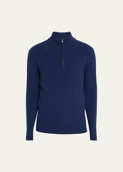 Shop Bergdorf Goodman Men's 7-gauge Ribbed Cashmere Sweater In Blue