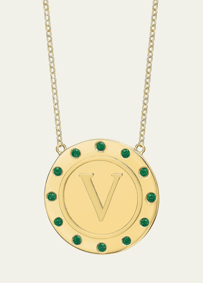 Shop Tracee Nichols 14k Gold Initial Token Necklace With Emeralds In V