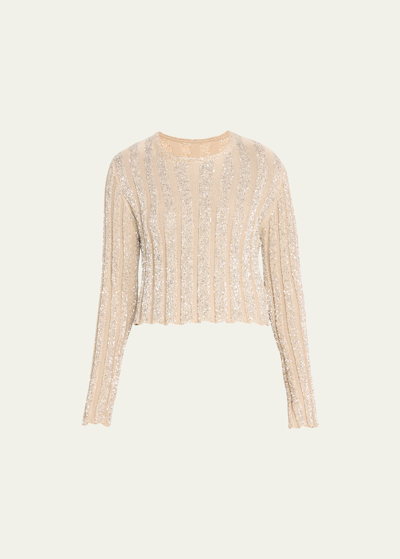 Shop Brunello Cucinelli Plise Cropped Sweater With Paillette Detail In Cji73 Marble