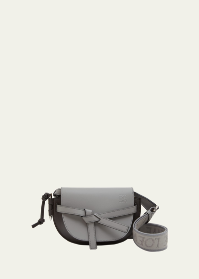 Shop Loewe Gate Dual Mini Bicolor Shoulder Bag In Pearl Grey/dark G