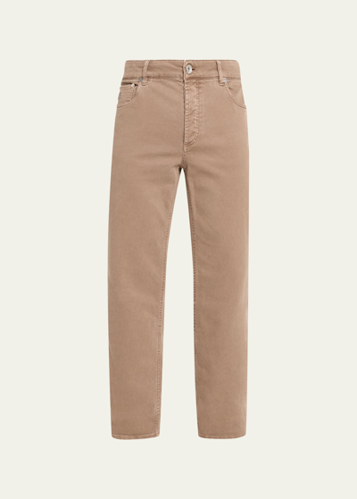 Shop Brunello Cucinelli Men's Dyed Denim 5-pocket Jeans In C7403 Brown