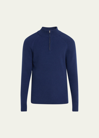 Shop Bergdorf Goodman Men's 7-gauge Ribbed Cashmere Sweater In Navy