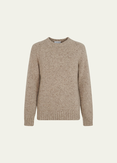 Shop Gabriela Hearst Men's Daniel Aran Cashmere Sweater In Oatmeal Multi