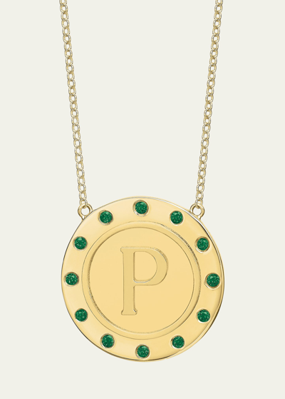 Shop Tracee Nichols 14k Gold Initial Token Necklace With Emeralds In P