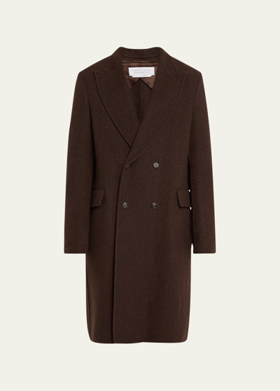 Shop Gabriela Hearst Men's Mcaffrey Double-face Recycled Cashmere Overcoat In Chocolate