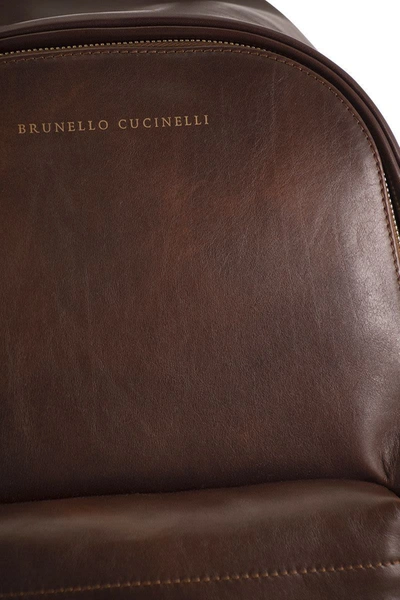 Shop Brunello Cucinelli Calfskin Backpack In Brown