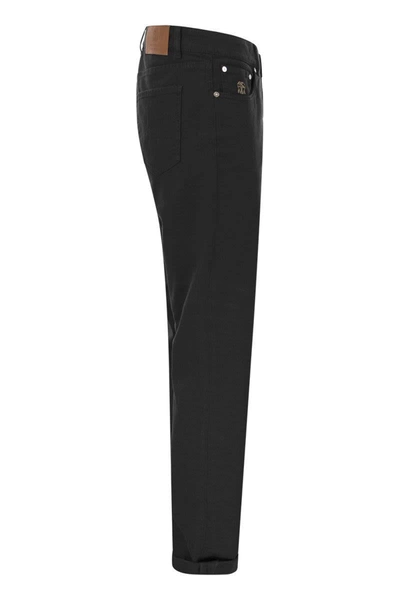 Shop Brunello Cucinelli Five-pocket Traditional Fit Trousers In Light Comfort-dyed Denim In Black