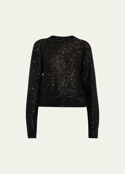 Shop Brunello Cucinelli Cashmere-blend Paillete Knit Crewneck Sweater In C101 Black