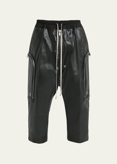 Shop Rick Owens Men's Coated Denim Bauhaus Bela Cropped Pants In Black