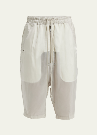 Shop Rick Owens Men's Cupro Sheer Bela Pod Shorts In Pearl