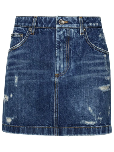 Shop Dolce & Gabbana Blue Cotton Miniskirt