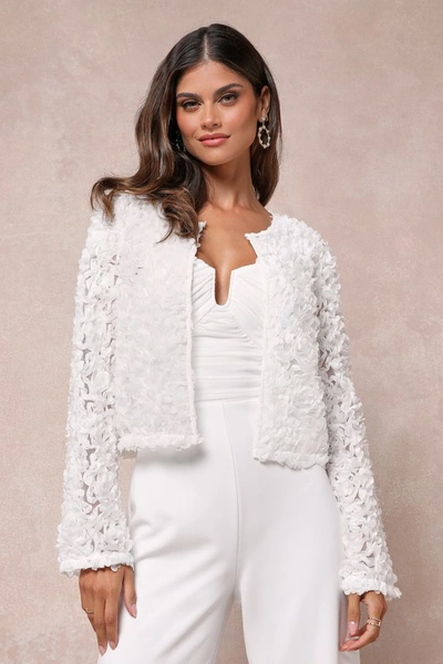 Shop Lulus Gorgeous Poise White 3d Floral Cropped Shrug Jacket