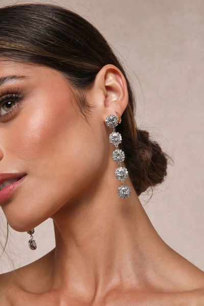 Lulus Made To Glow Silver Rhinestone Drop Earrings In Silver
