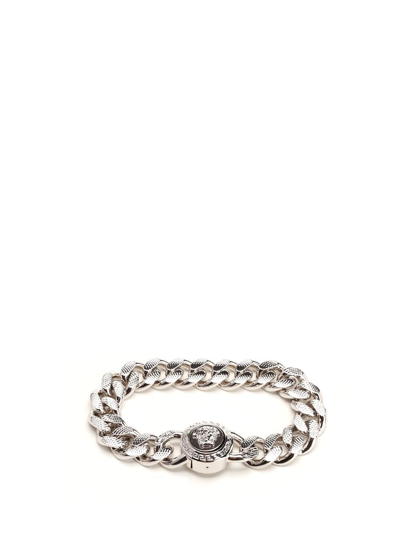Shop Versace Medusa Chained Bracelet In Silver