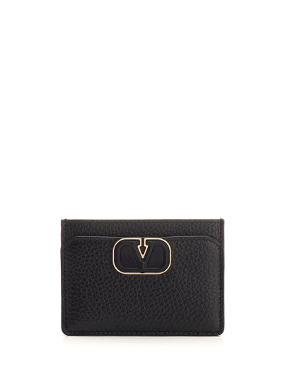 Shop Valentino Vlogo Plaque Card Case In Black