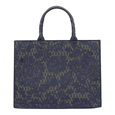 Shop Furla Floral Jacquard Top Handle Bag In Blue