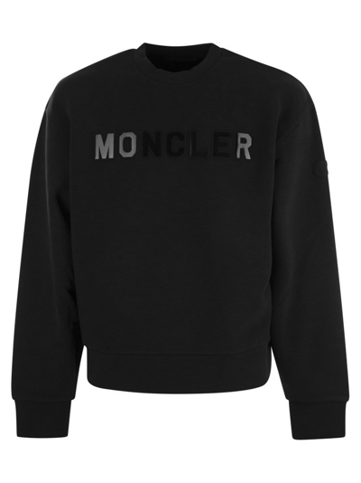 Shop Moncler Logo Lettering Crewneck Sweatshirt In Black