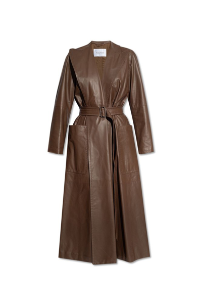 Shop Max Mara Aiello Belted Coat In Brown