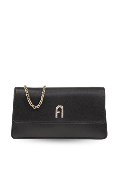 Shop Furla Diamante Chain Mini Shoulder Bag In Black
