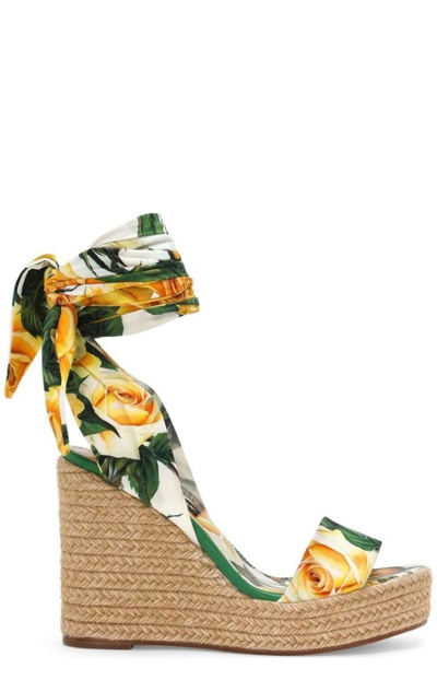 Shop Dolce & Gabbana Floral Printed Ankle Strap Sandals In Multi