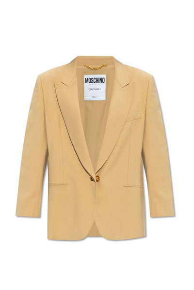 Shop Moschino Single Breasted Tailored Blazer In Beige