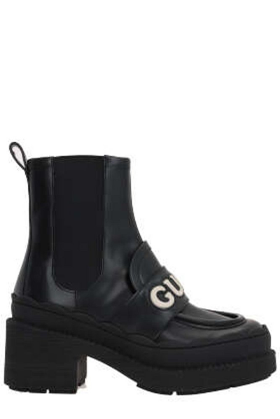 Shop Gucci Logo Lettering Platform Boots In Black