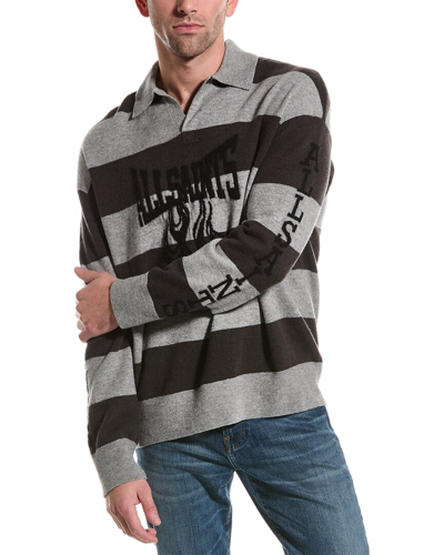 Shop Allsaints Racer Wool-blend Polo Shirt In Grey