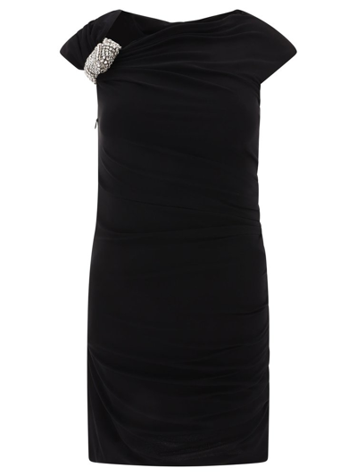 Shop Alexander Mcqueen Asymmetric Knot Embellished Mini Dress In Black