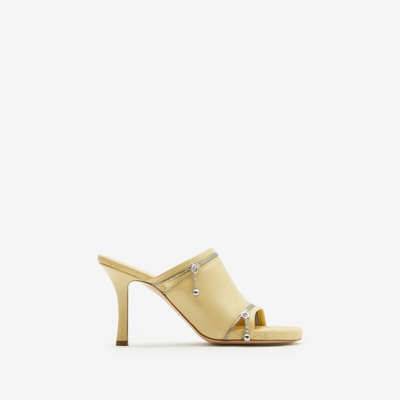 Shop Burberry Leather Peep Sandals In Daffodil