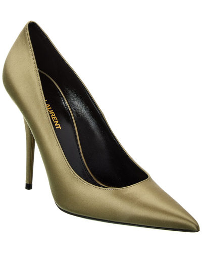 Shop Saint Laurent Instinct 110 Satin Pump In Green