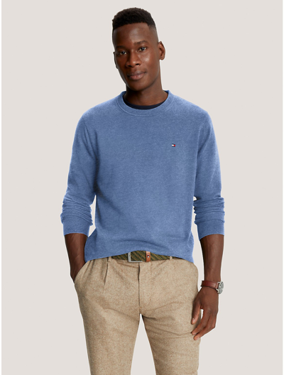 Shop Tommy Hilfiger Flag Logo Crewneck Sweater In Blue Heather