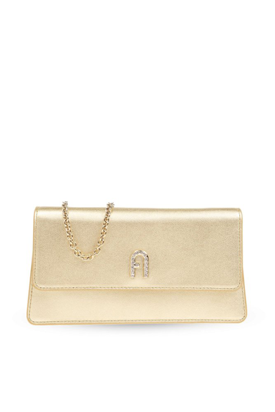 Shop Furla Diamante Chain Mini Shoulder Bag In Gold