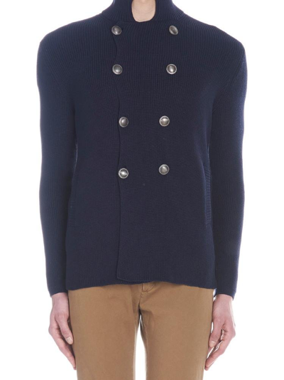 Shop Brunello Cucinelli Double Breasted Cardigan In Navy