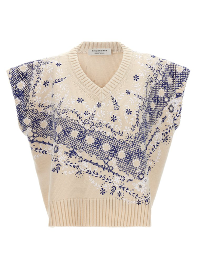 Shop Philosophy Di Lorenzo Serafini Floral Printed Knitted Vest In White