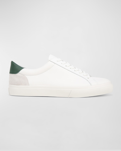 Shop Vince Men's Fulton Ii Leather Low-top Sneakers In White/pine Green