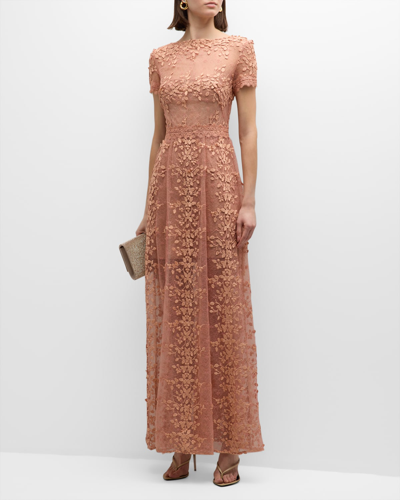 Shop Bronx And Banco Megan Lace And Applique A-line Gown In Beige